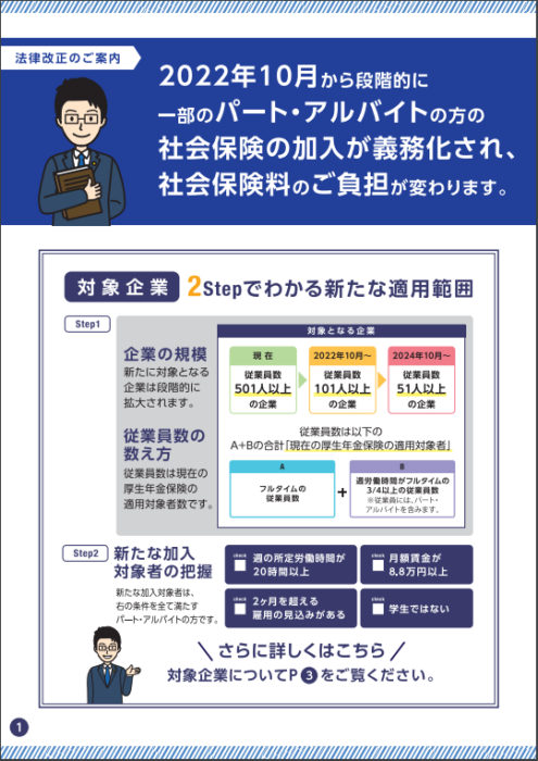 【2022年10月から適用】短時間労働者の適用拡大に関する資料が公表されています！